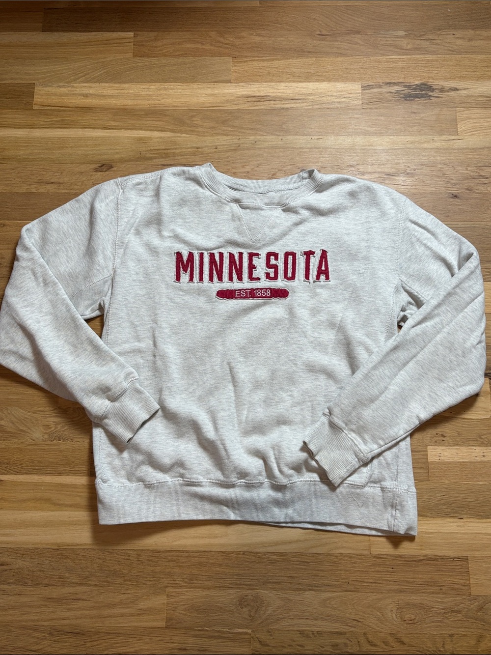 Signature Minnesota Crewneck Sweatshirt in Light Gray with Red Lettering